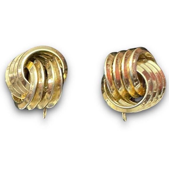 Vintage Signed Trifari Gold Toned Knot Clip On Earrings - Picture 6 of 8